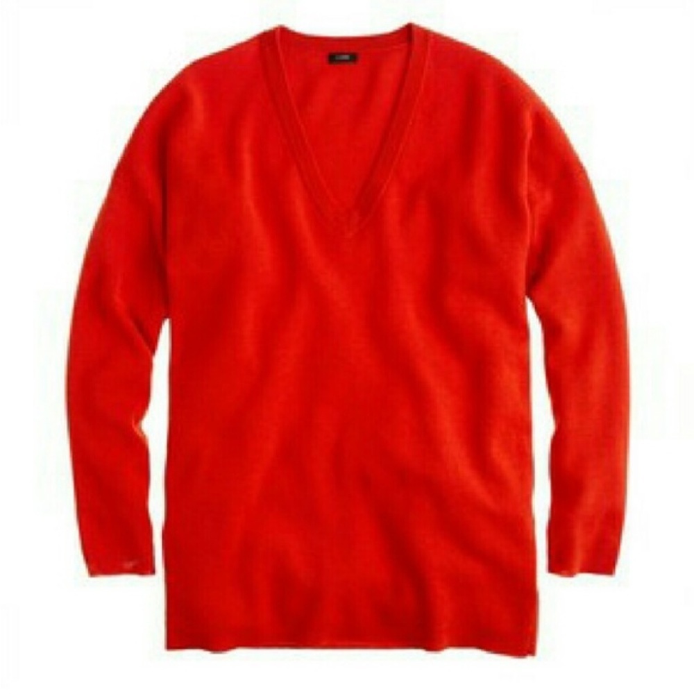 J. Crew Oversized Merino Wool Sweater size small orange v neck pockets